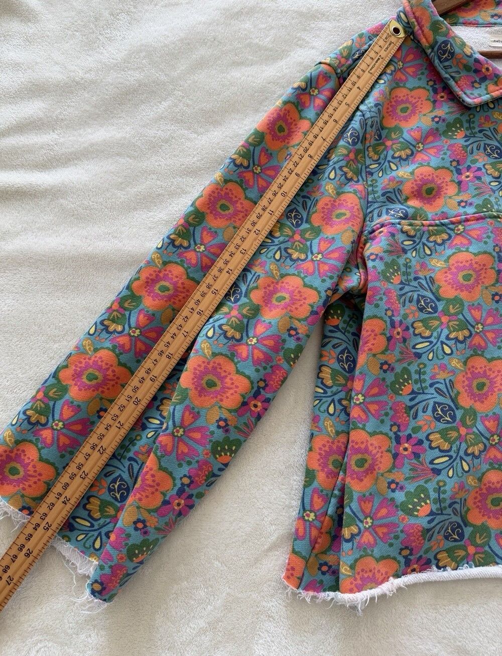 Natural Life Womens Pullover S/M Blue Floral Quarter Zip Oversized Boho Hippie - Picture 11 of 13